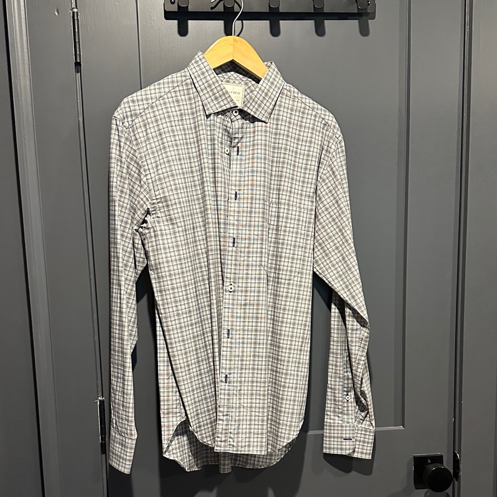 Billy Reid Men's Gray Plaid Button Down Shirt